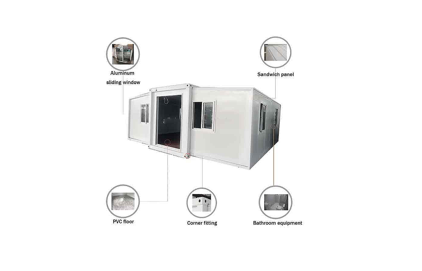 바닥에서 천장까지 이어지는 창문이 있는 20피트 현대식 확장형 컨테이너 맞춤형 매장 바닥에서 천장까지 이어지는 창문이 있는 20피트 현대식 확장형 컨테이너 맞춤형 매장